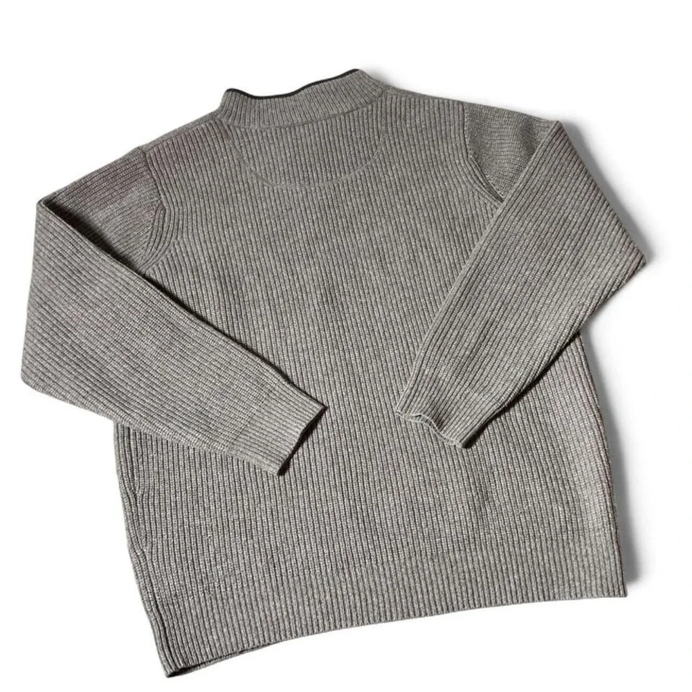 LL Bean Mens 100% Merino Lambswool Quarter Zip Sweater Taupe Brown L Tall 237814